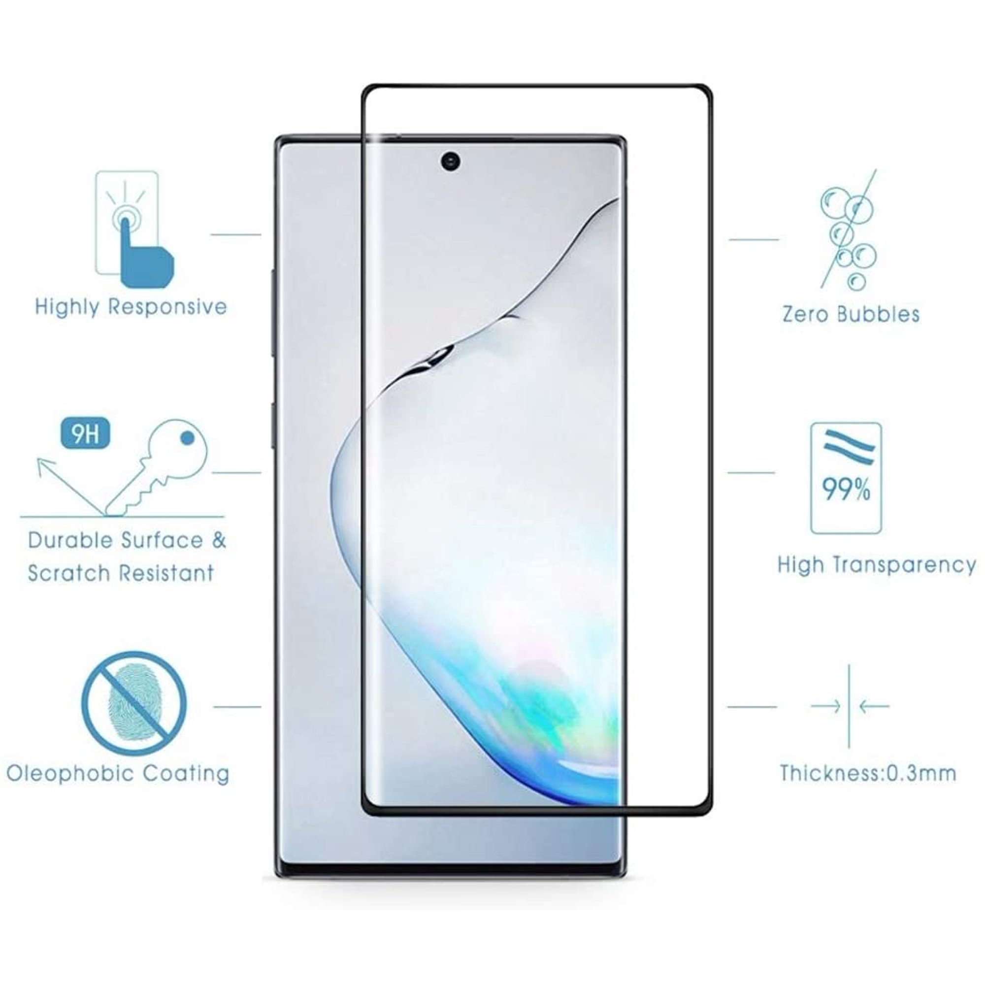 Note 10+ Full Glue Glass WO Hole |BLK